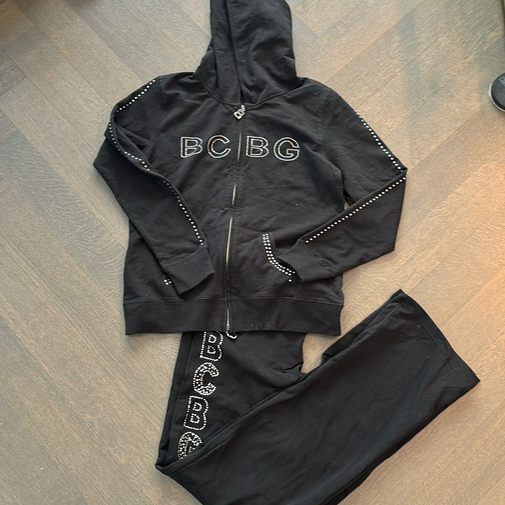 BCBG black tracksuit with rhinestone detailing